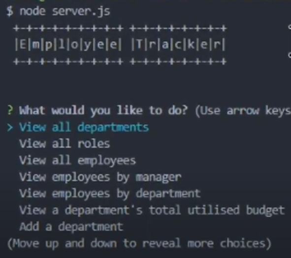 Screenshot of Employee Tracker app